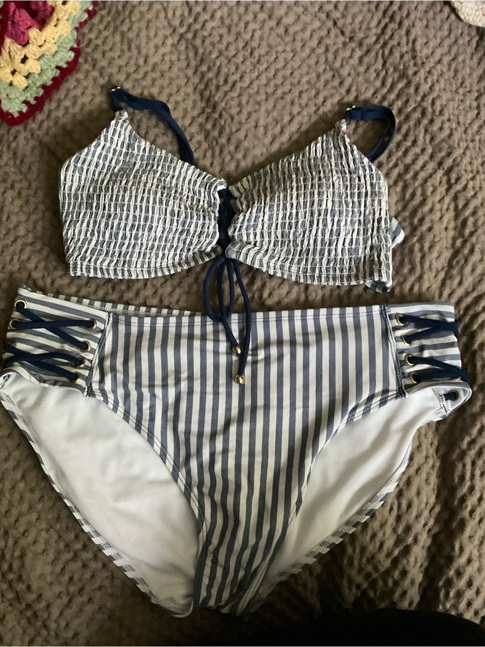 Time and Tru Navy and White Striped Bikini - Picture 2 of 2